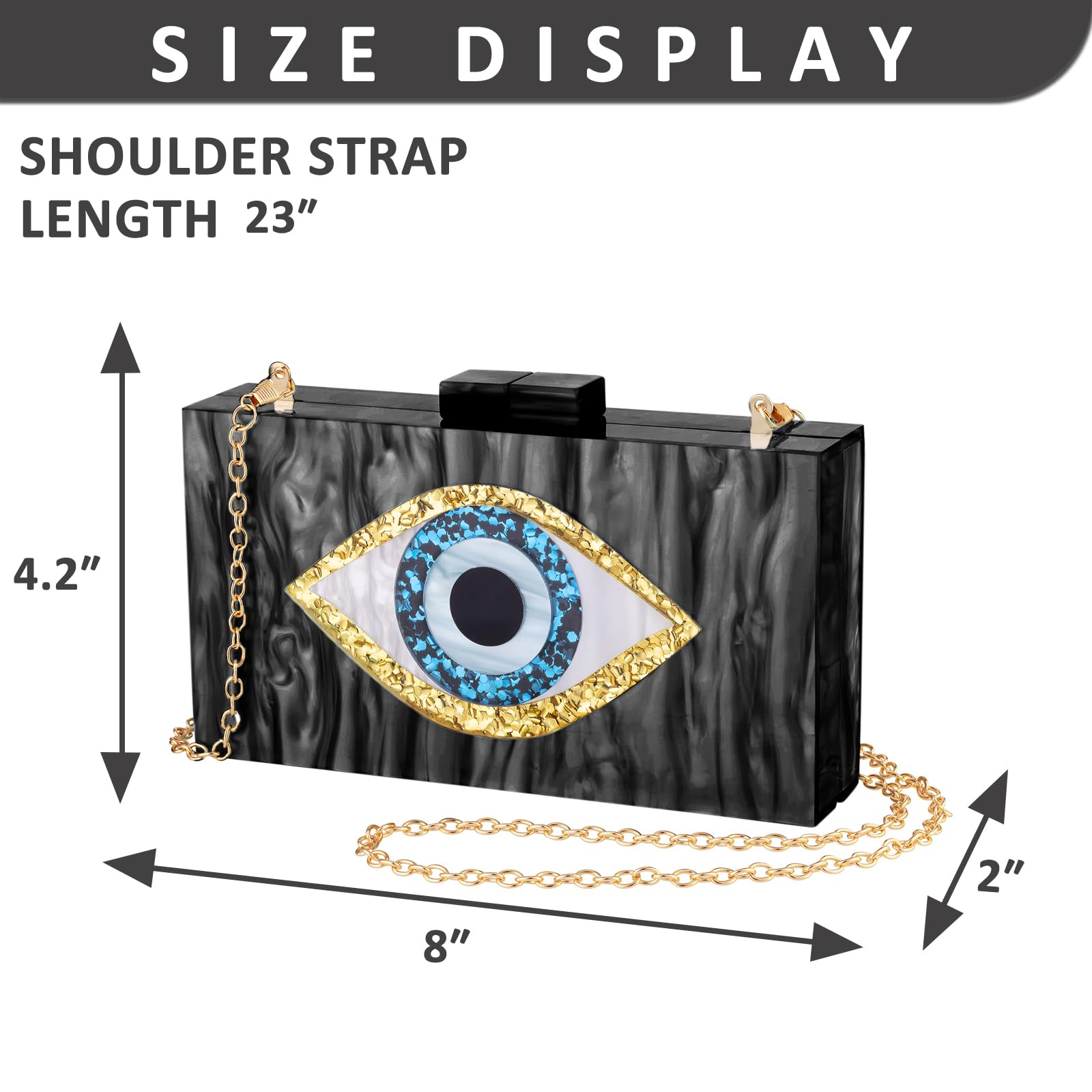 QTKJ Clutch Purses for Women, Acrylic Blue Evil Eye Evening Bag, Crossbody Bag for Wedding Party(Black)