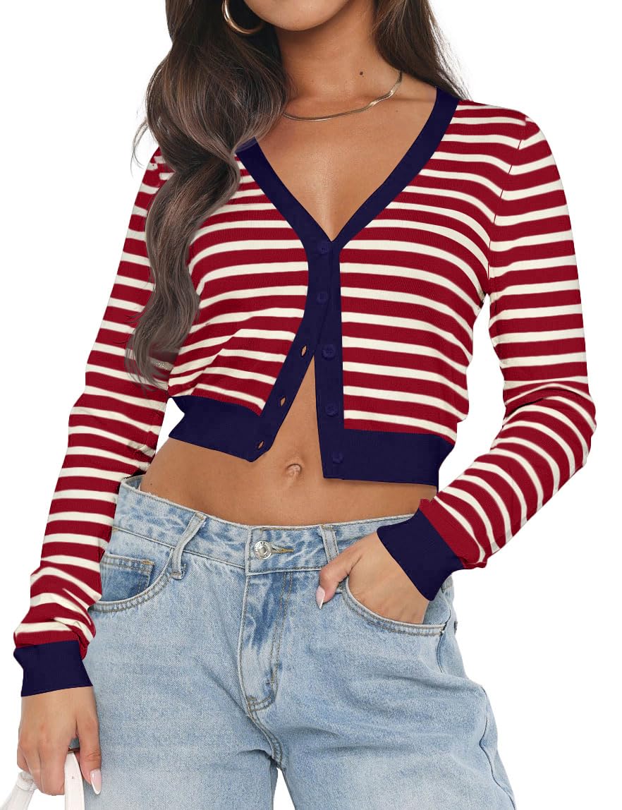 Ezbelle Women's Long Sleeve Open Front Cropped Lightweight Cardigan Sweater Button Down Shirt 2026 Fall Tops