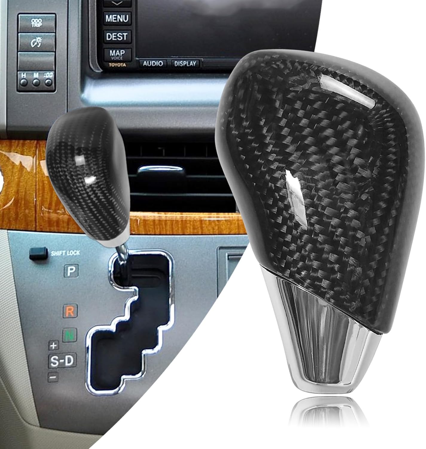 Compatible with Leather Carbon Fiber Gear Shift Knob Head Cover Automotive Shift Lever Modified Decoration for Toyota Sienna Crown Alphard IS200 250 300 ES LS LX GS(Black)