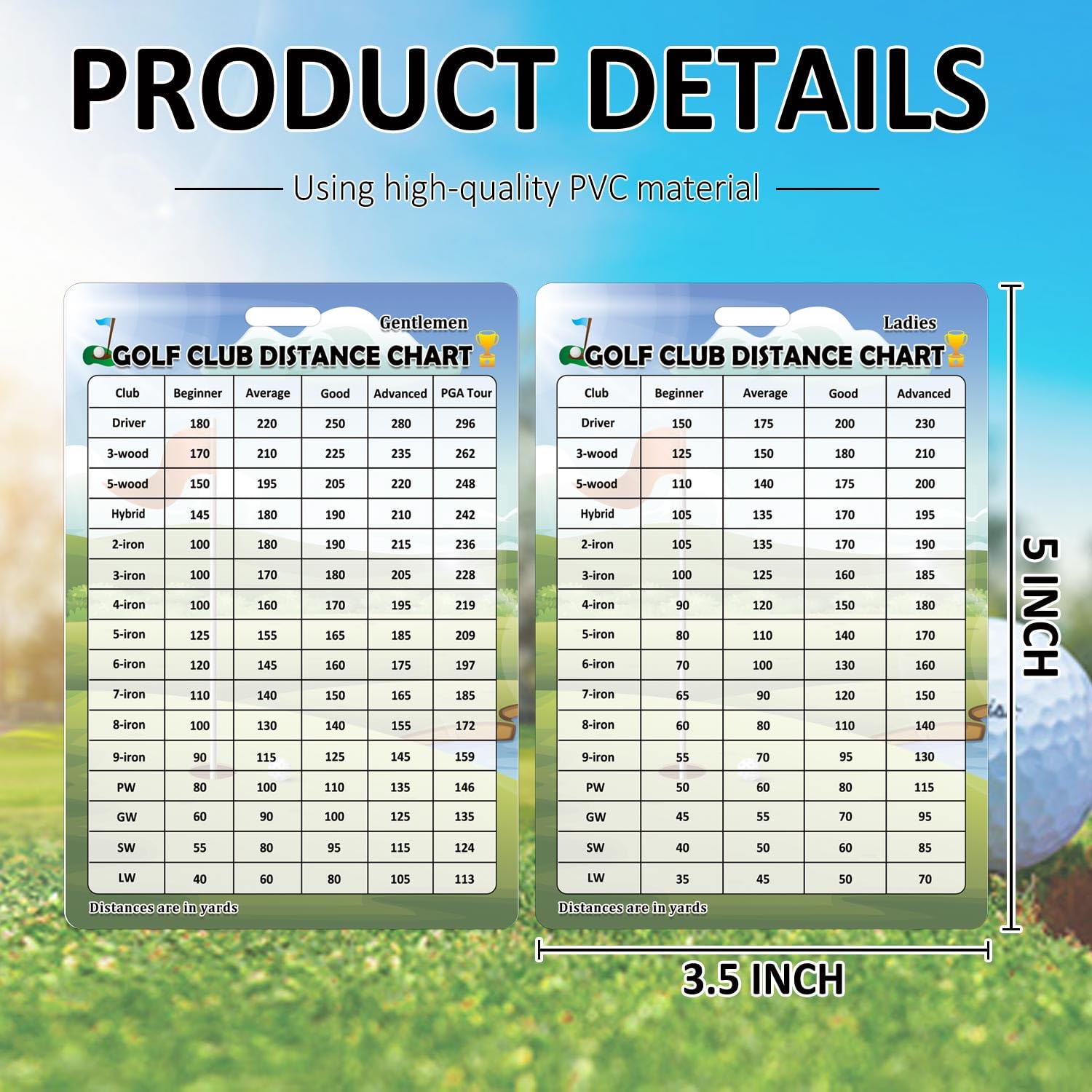 4 Pack Gentleman Ladies Golf Club Range Chart Card 3.5x5 Inch - Distance Card Gift Bag Accessories, Red and Metallic, 3.5x5 inches - Image 2
