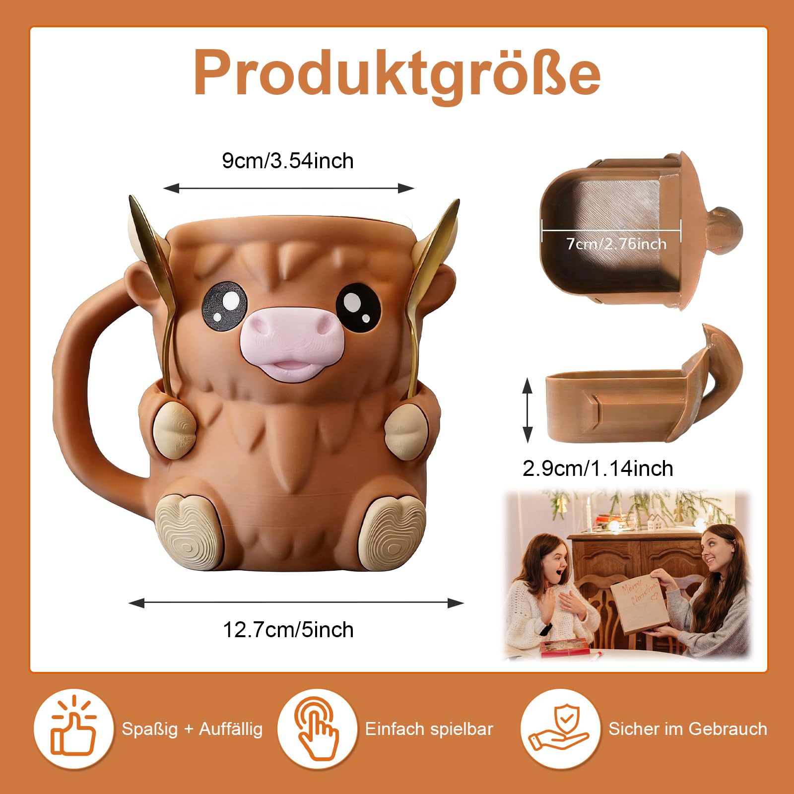Foonary Highland Cow - Supporto per bicchiere da gelato in PLA, moderno e minimalista, ideale come regalo personale per amici e colleghi