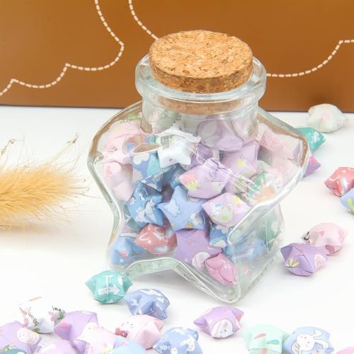 Miniatura 4 de 560 hojas de tiras de papel de estrella de origami con 8 diseños diferentes de lindos dibujos animados de origami para manualidades, papel de