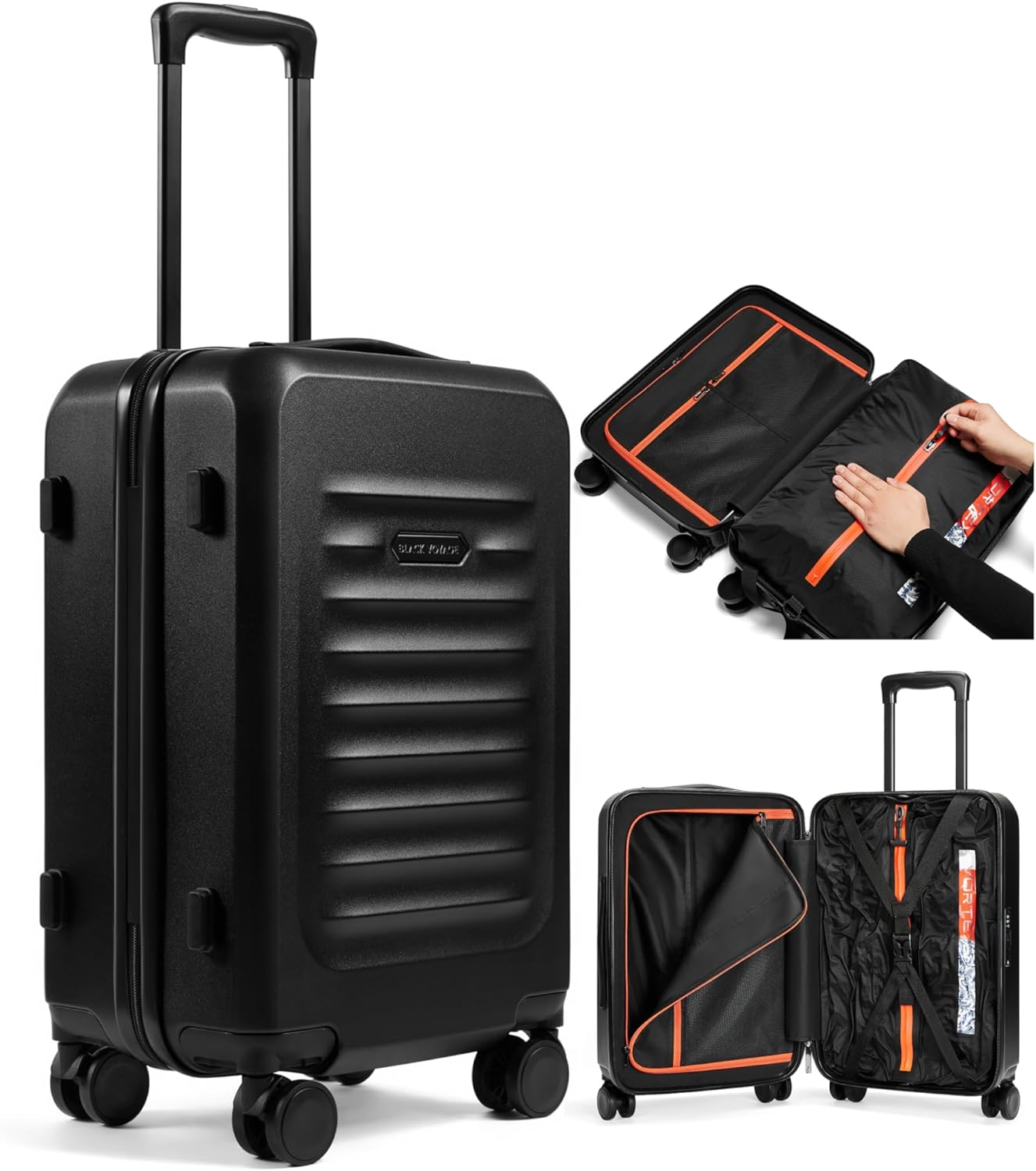 BlackVoyage Air Vacuum Seal Suitcase Carry-On 20-Inch Travel Luggage USB Port 20" AirCabin Air Compression Pump (Matte Black - Select, 50L Capacity (1 Vacuum Bag))