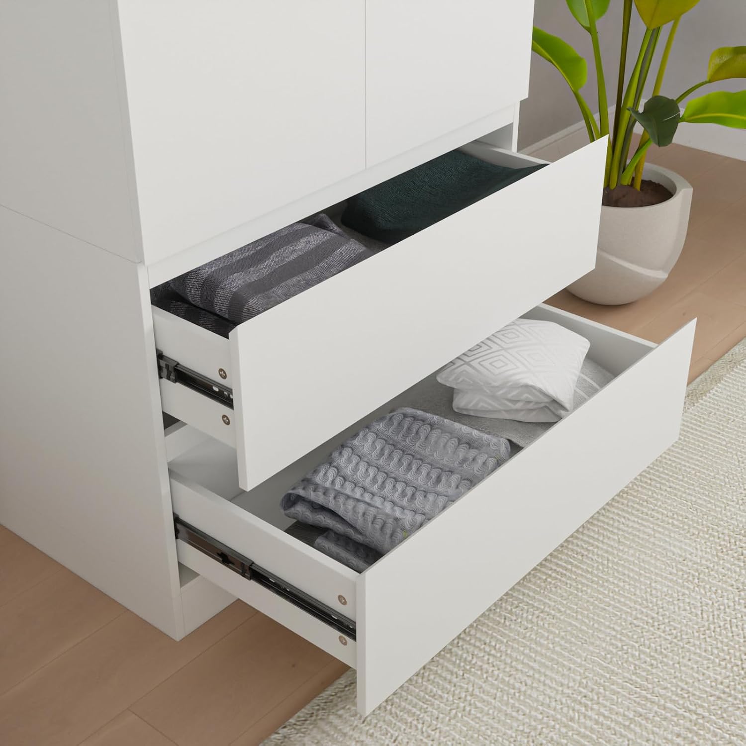 Bobve 78.74'' Armoire Wardrobe Closet with 2 Doors and 2 Drawers, Bedroom Armoire with Hanging Rod, Freestanding Wooden Closet Storage Cabinet, White