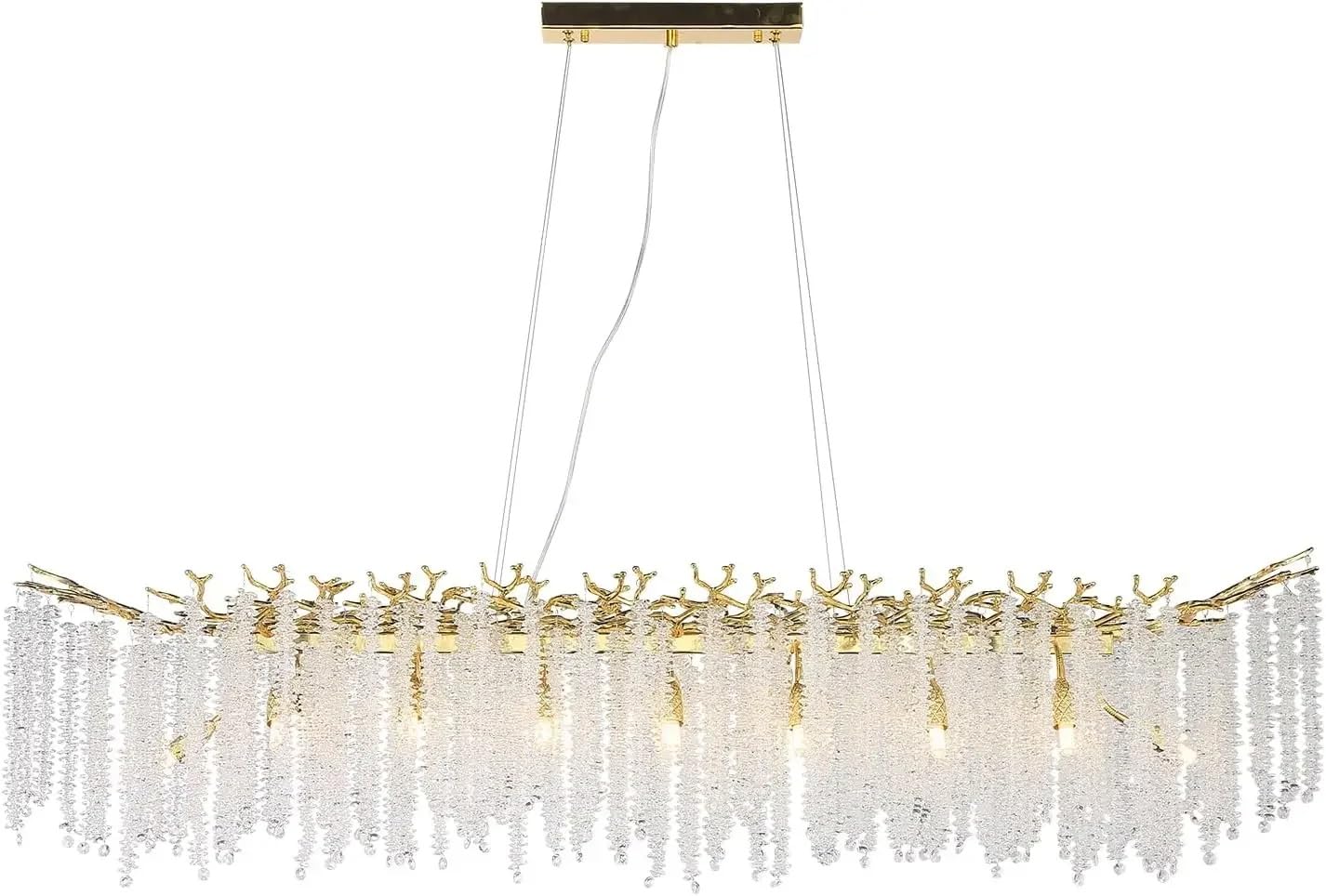 ASerZenith Modern Rectangular Crystal Chandelier Dining Table Ceiling Large Silver Long K9 Dining Room Living Room,Changeable-Long 100Cm