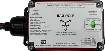 Bad Wolf SP240V225KA Whole House Surge Protector 225kA, ETL Listed Type 1 SPD, 120/240V Split Phase, EM Protection, NEMA 4X