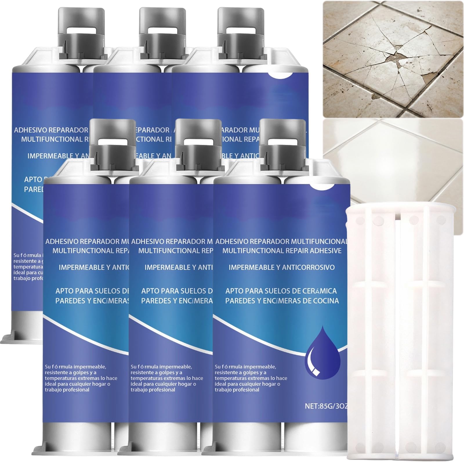 Multifunctional Tile Stone Crack Repair Kit, Quick-Drying Ceramic Glaze Repair Paste for Porcelain, Marble, Granite & Quartz Countertops, DIY Fix for Cracks & Holes in Floor, Bathtub & Sink (6pcs)
