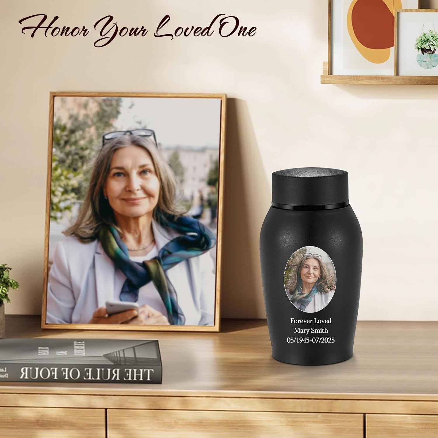 Photo Custom Small Urn for Ashes Photo Personalized Mini Urn for Human Ashes Stainless Steel Cremation Keepsake-Matt Black - Image 5