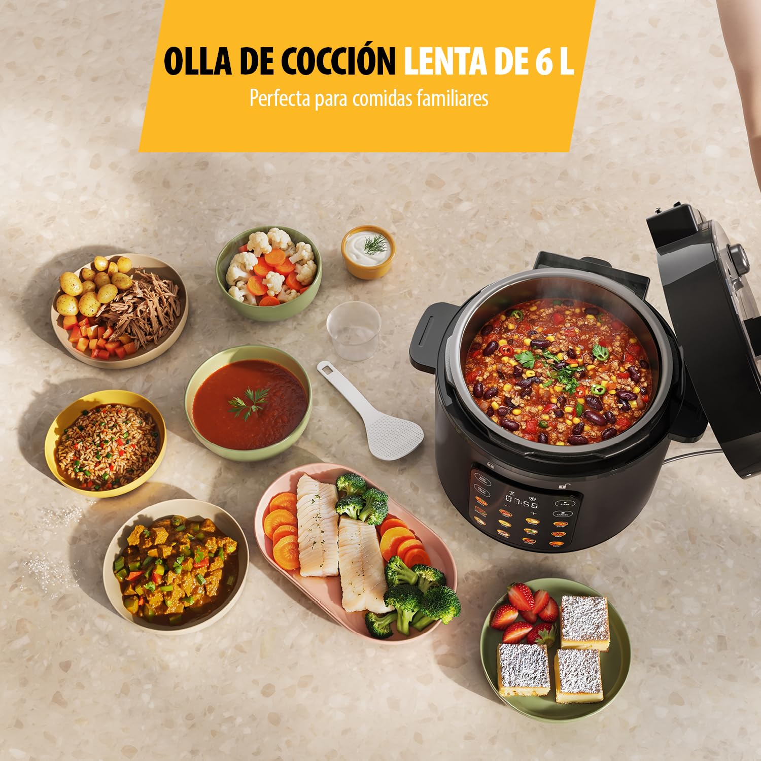 Olla a Presión Eléctrica Tristar, Capacidad de 6 l, Potencia de 1000 W, Funciones de Seguridad Integradas, Cubeta Extraíble, Fácil Limpieza, RK-6160