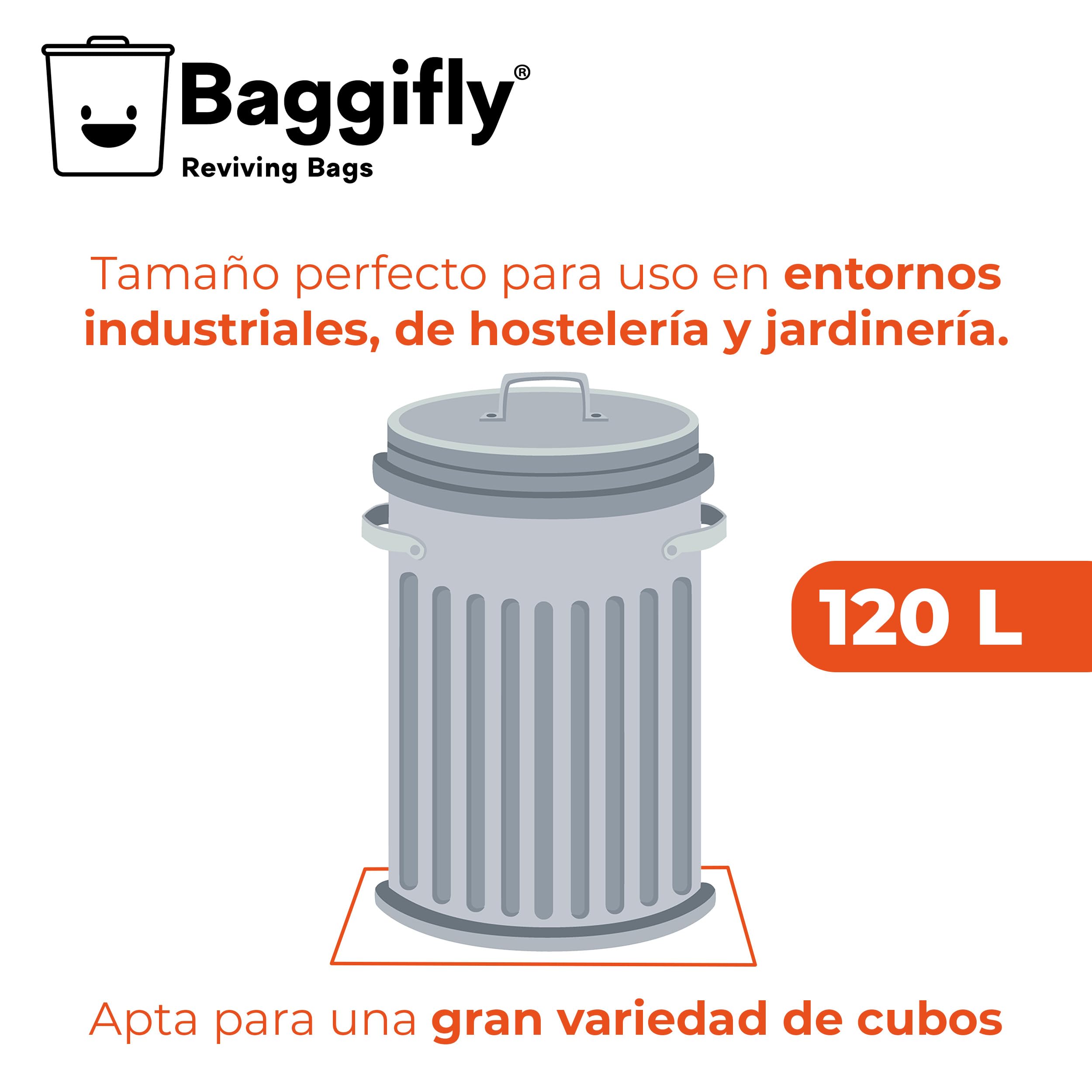 Baggifly worek na śmieci 120L - 5 rolek po 10 torebek - 100% materiał z recyklingu - wymiary 85 x 105 cm - Idealny do hotelarstwa i zastosowań przemysłowych - Super wytrzymałe torby