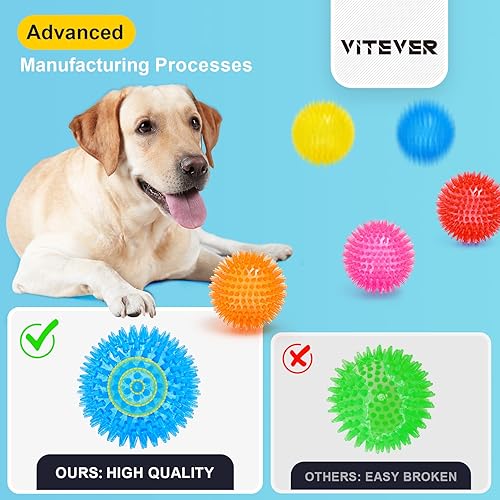 VITEVER 8 Colors 2.5” Squeaky Dog Toy Balls for Small Medium Dogs, Puppy Chew Toys for Teething, Spiky Balls for Small Dogs, Durable Toys for Teeth Cleaning and Training - Safe, BPA Free(Medium Set of 6)