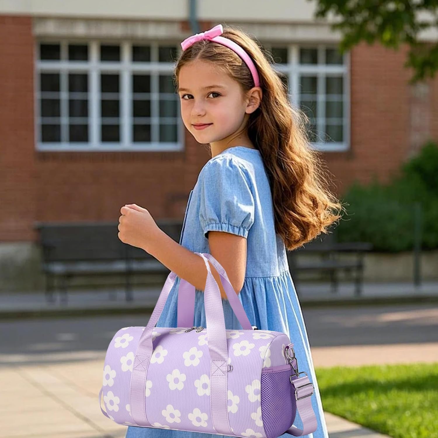 Dance Ballet Bag for Girls Purple Corduroy Dance Bag for Girls 4-6 Toddler Small Duffle Ballerina Bags with Waterproof Dry Wet Separated Compartment
