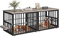 Vista 12 de Mueble de jaula para perros grandes de 88.6 pulgadas, perrera de madera con cuencos y 3 puertas, mueble de jaula doble soporte para TV para perros