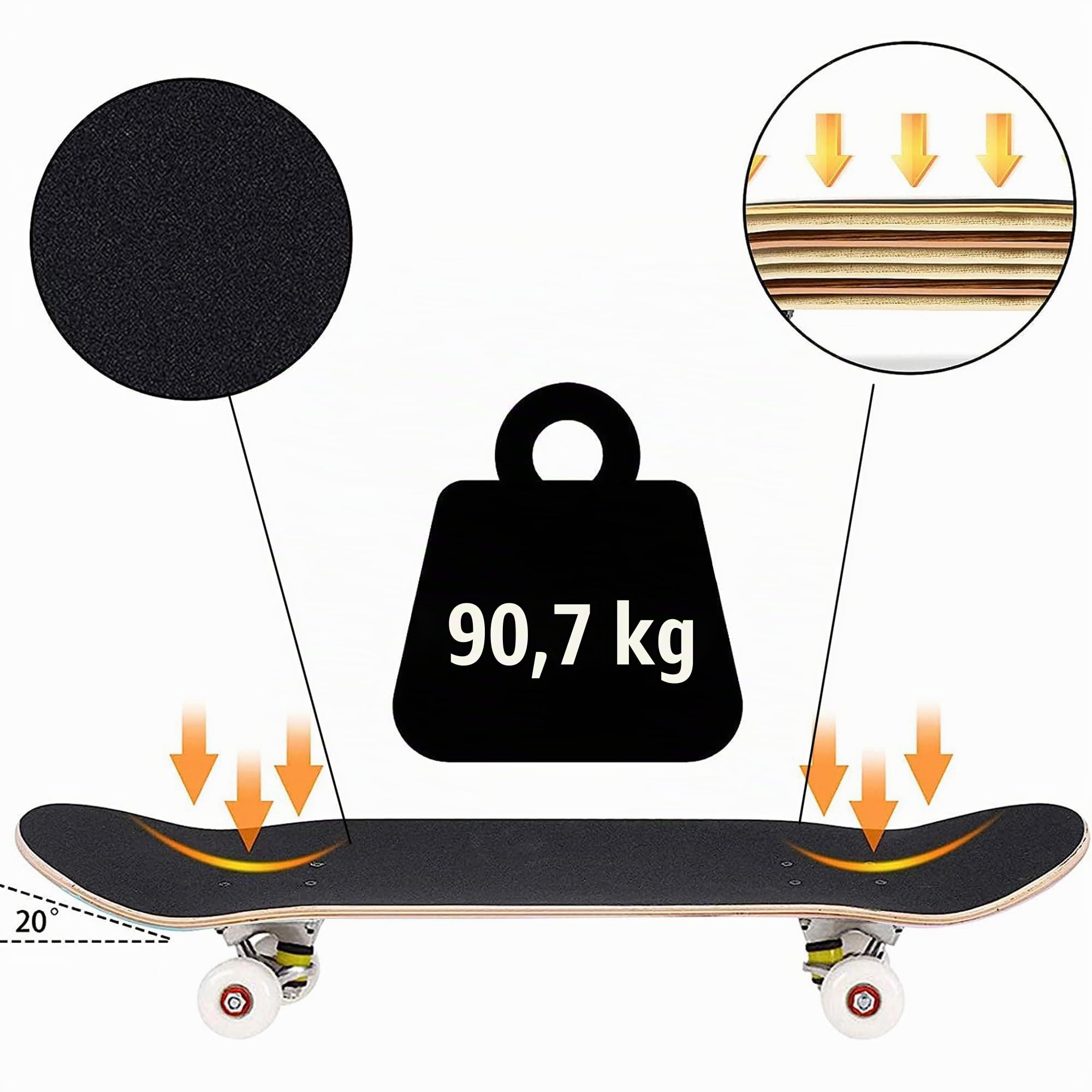 Skateboard personalizzato da 78,7 x 20,3 cm standard concavo cruiser trucco personalizzato per principianti, bambini, adolescenti, adulti - Carica immagini o testo, privato personalizzato