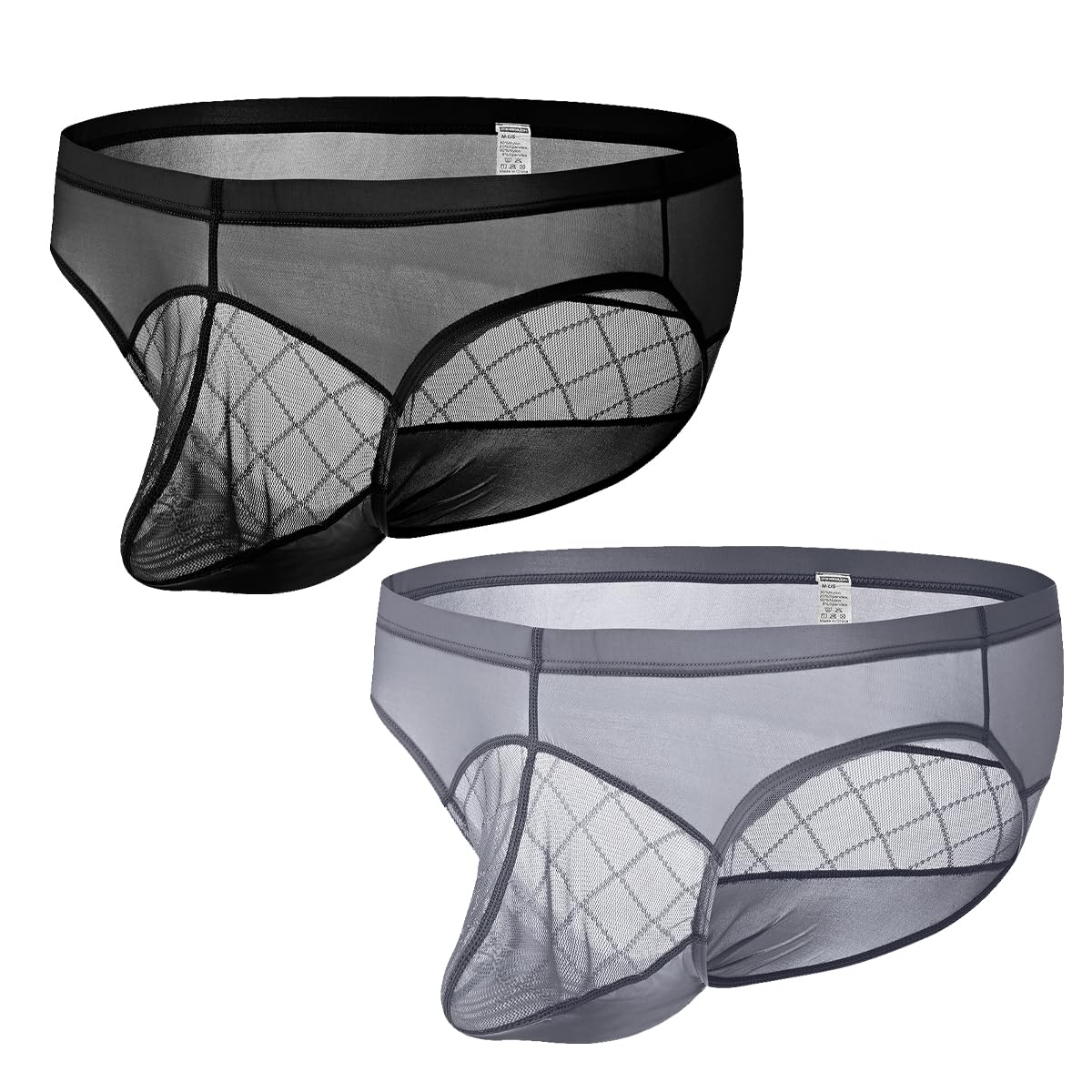 ZONBAILON Men's Lace Pouch Briefs Sexy Underwear Silk Sheer Mesh Panties