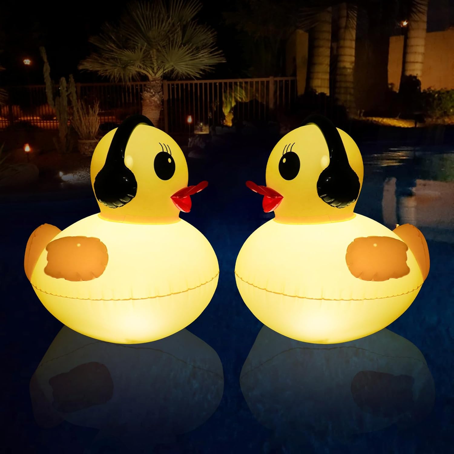 Floating Solar Pool Lights, 16 inch Waterproof Pool Lights that Float, Light up LED Pool Accessories, Glow Duck Pool Light, Inflatable Solar Floating Light for Pools,Pond,Hot tub,Party-2pcs