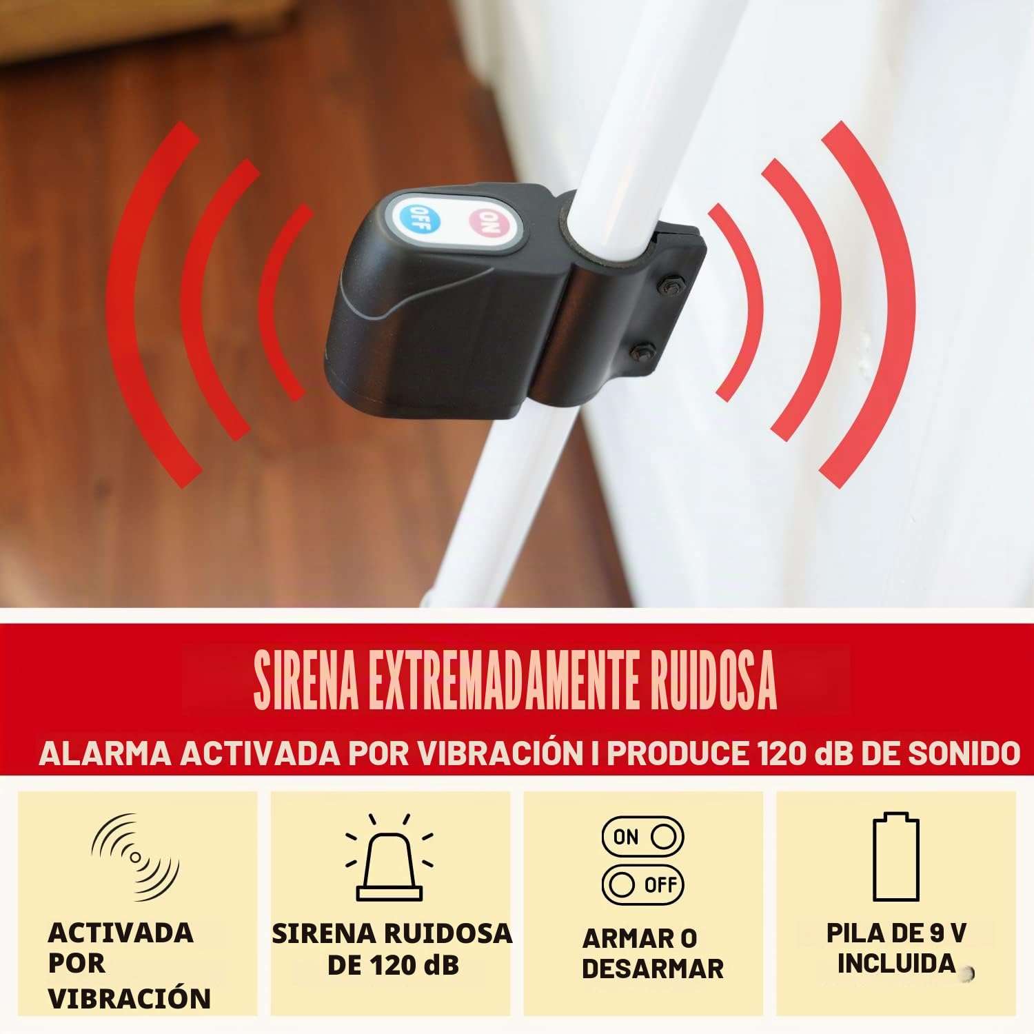 Securityman Barra de seguridad para puerta con alarma, seguridad para puerta corrediza, tope de puerta (alarma extra fuerte de 120 dB) disfruta de la tranquilidad con el tope de puerta duradero y