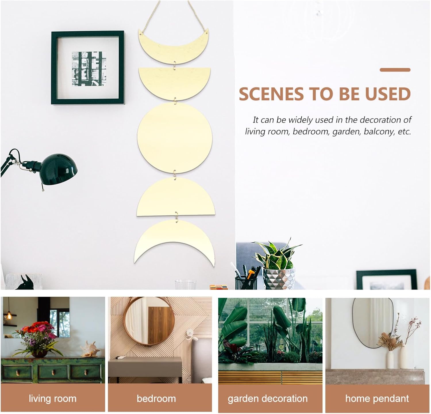 Home Decor Moon Mirror Wall Decor Acrylic Moon Phase Mirror Wall Art Ative Boho Hanging for Bedroom Living Room Aesthetic Home Bohemian Golden
