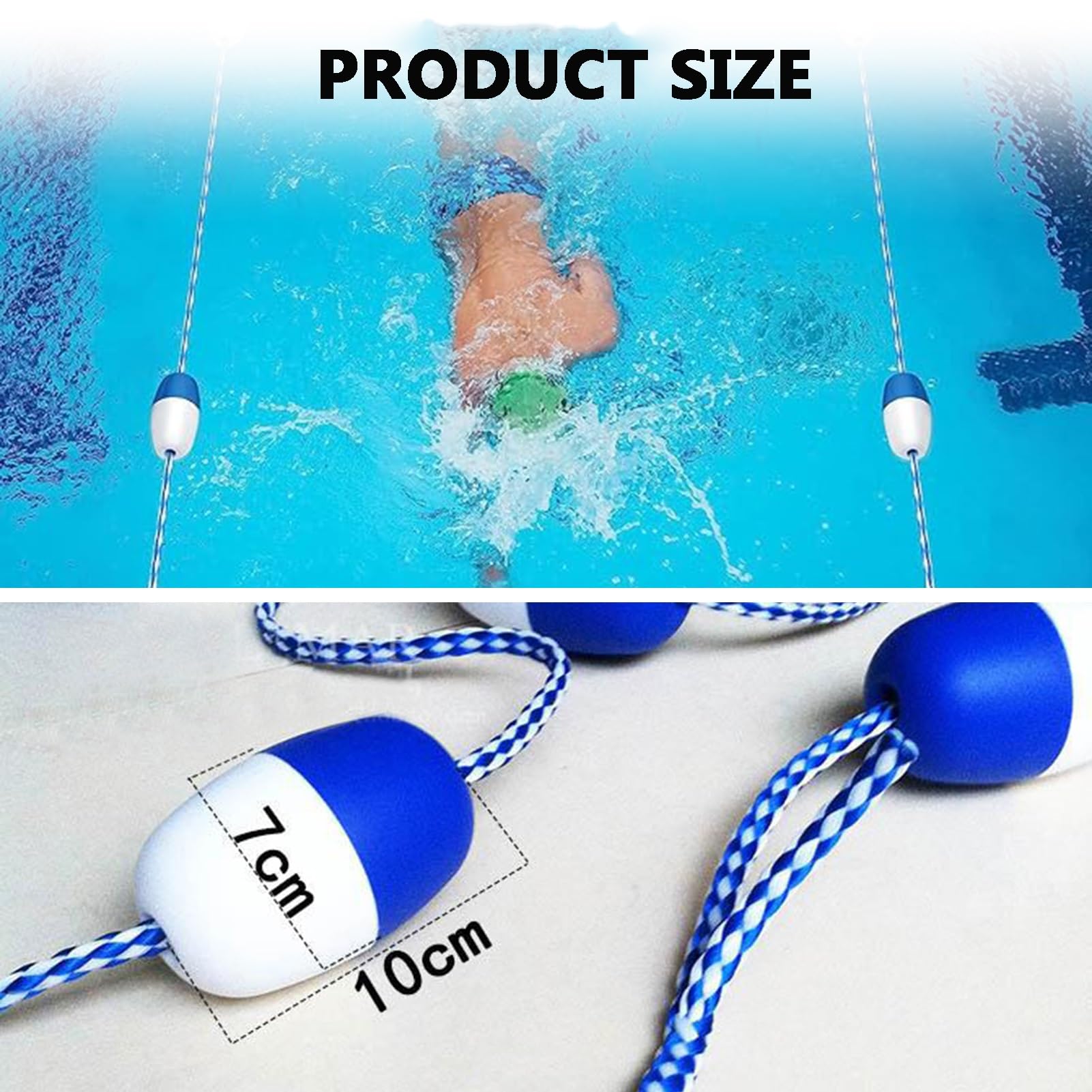 Ligne de séparation de sécurité flottante pour piscine, corde de sécurité anti-vagues de 18 m (59 pi), cordon de séparation pour piscine pour compétitions et événements commerciaux (9 m / 29