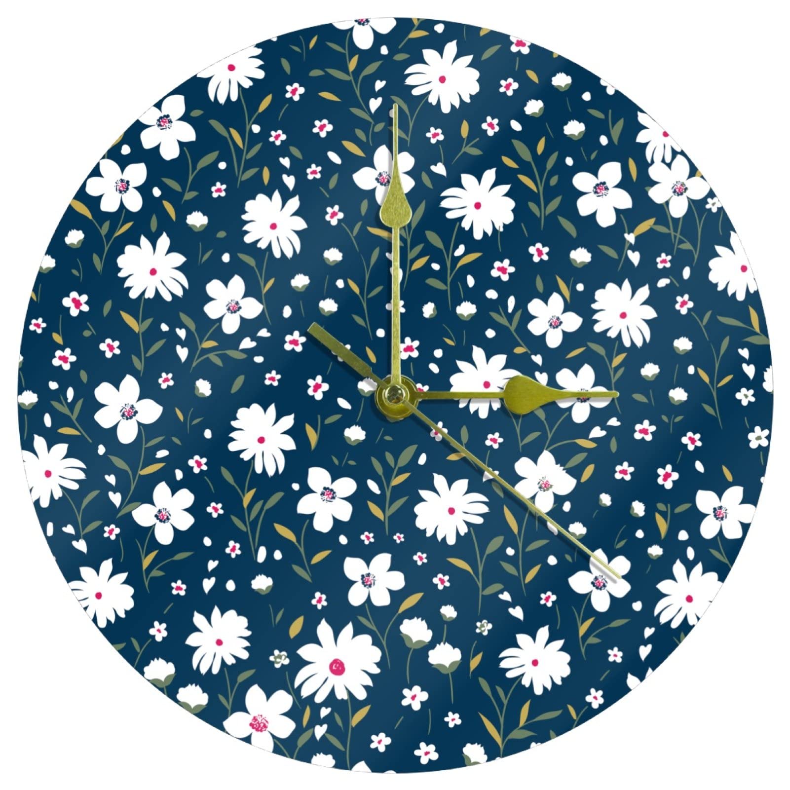 Horloge murale silencieuse à piles avec motif petites fleurs