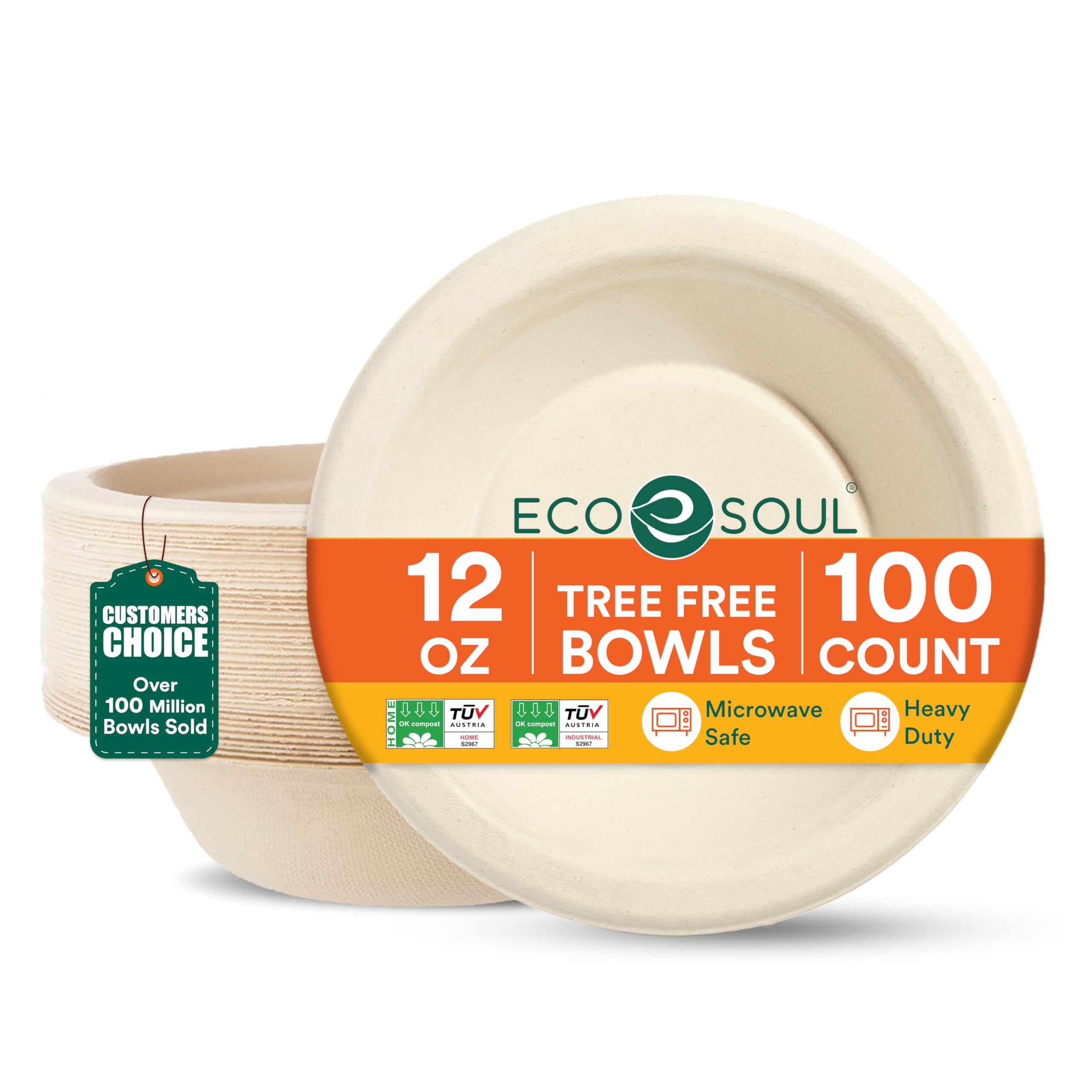 ECO SOUL 100% kompostowalne miski do zupy 350 ml [100 sztuk] jednorazowe solidne miski I wytrzymała miska papierowa I przyjazna dla środowiska miska sałatkowa, biodegradowalne małe miski