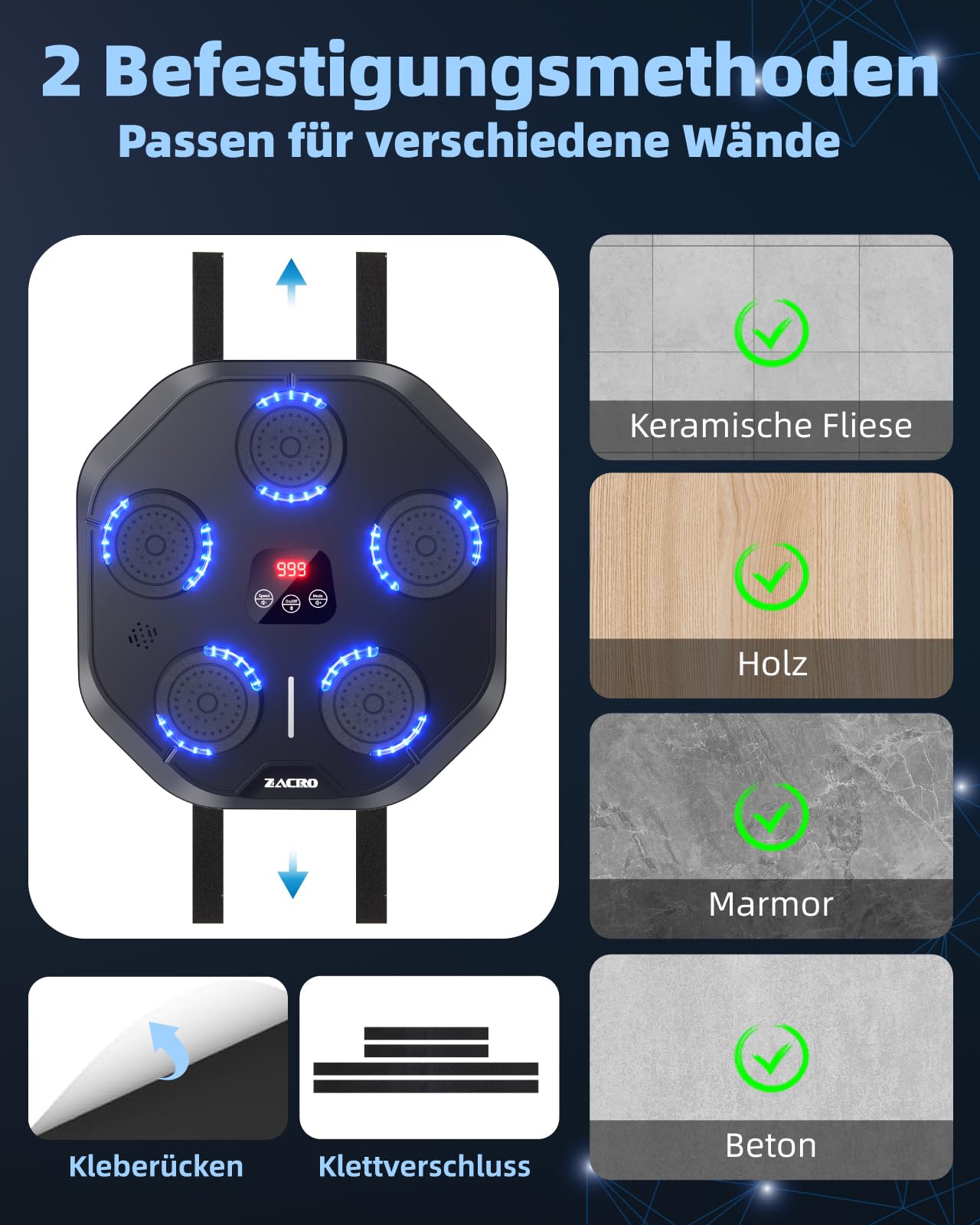 Zacro Musik Boxmaschine, LED Music Boxing Machine, Smart Music Boxing Machine,Wall Mounted Boxing Workout mit 9 Modi/Geschwindigkeiten, Boxmaschine mit Musik, Schlaghandschuhen und Stirnband