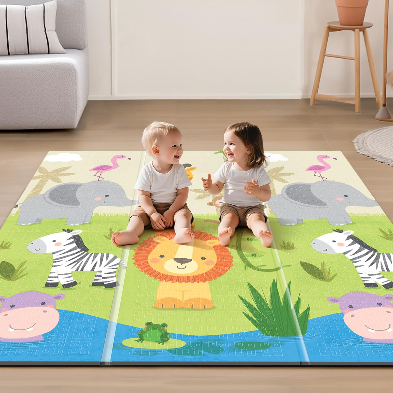 UANLAUO Baby Play Mat 59" x 59" Playmat for Infants - XPE Foam Floor Mats Foldable Design for Toddlers, Waterproof Infant Crawling Mats for Indoor/