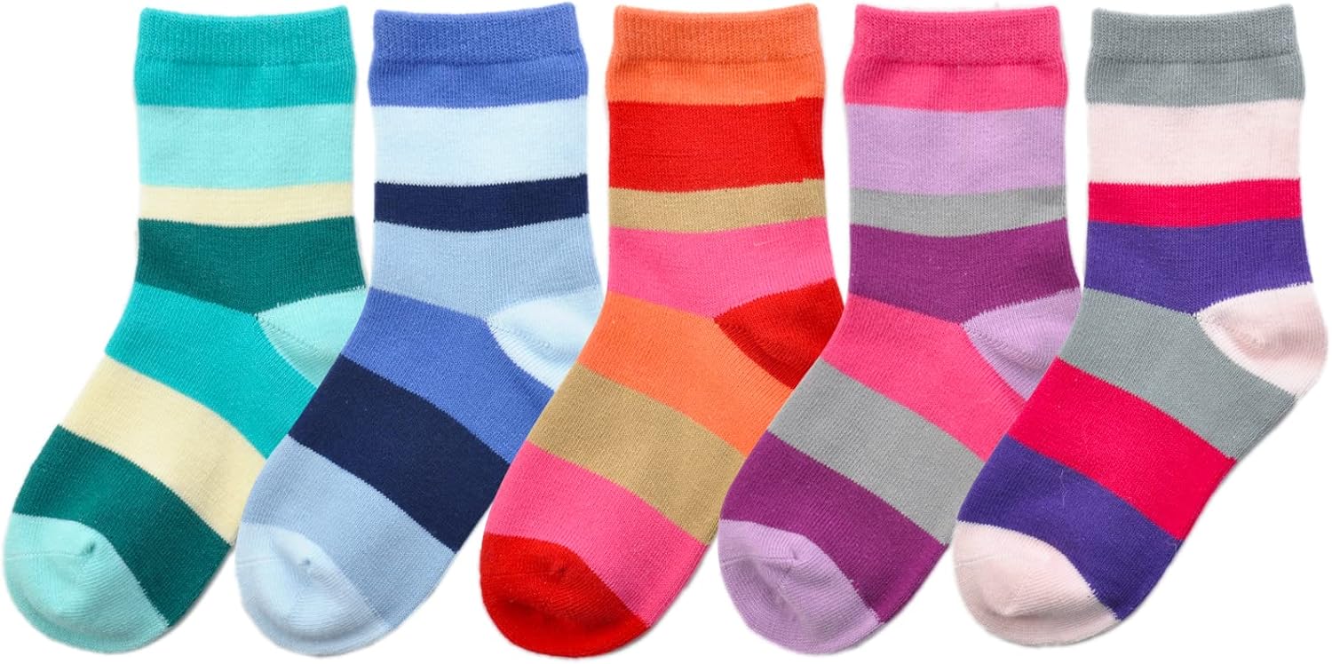 Kids Crew Socks Seamless Boys Girls Rainbow Stripes Socks Cotton Athletic Sock Unisex Cute Fun Boot Sock 5 Pairs