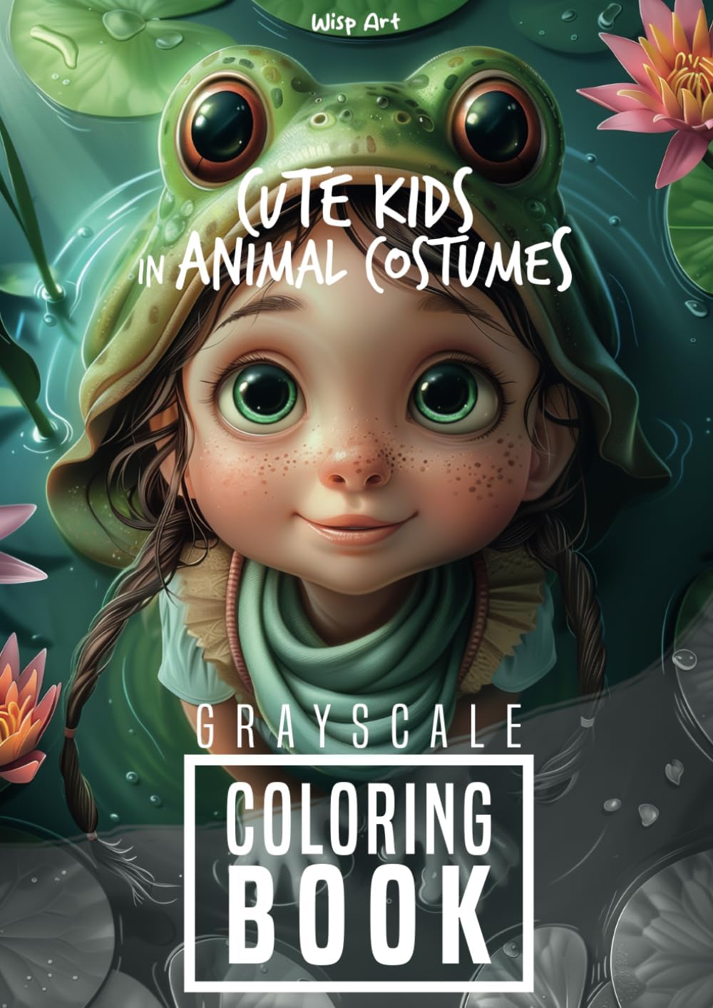Cute Kids in Animal Costumes Grayscale Coloring Book: with enchanting illustrations for a creative escape for adults