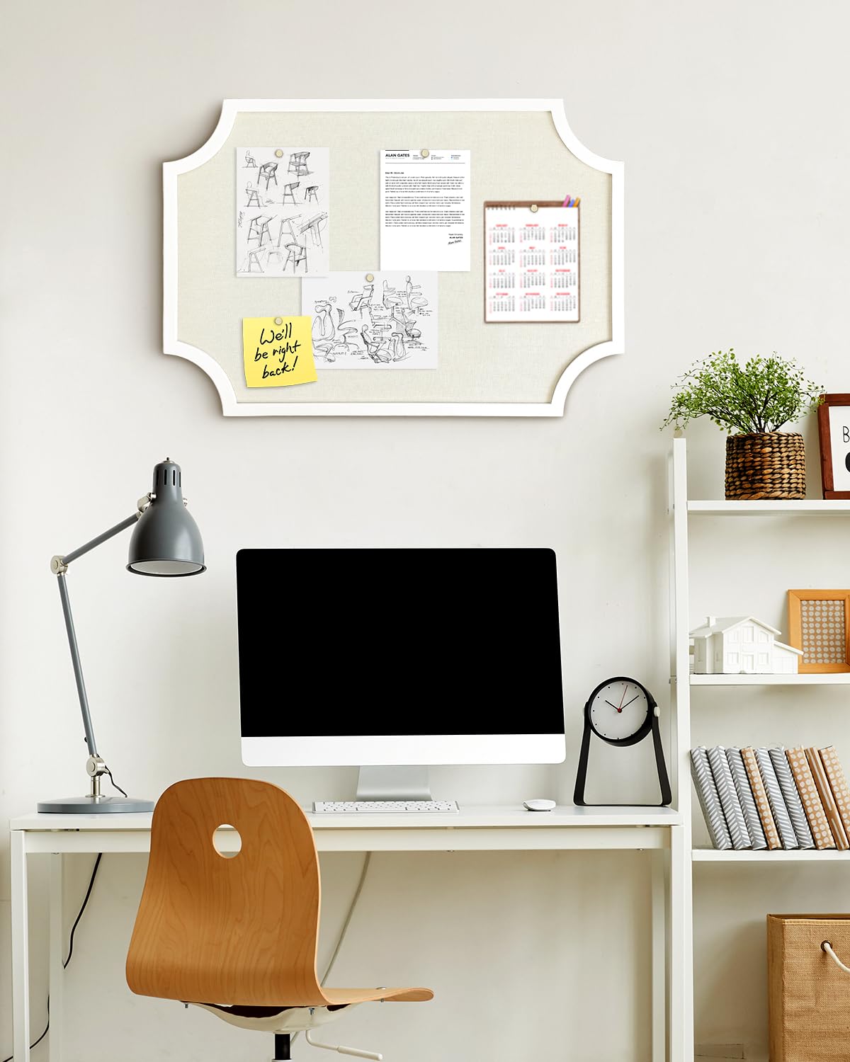 Okydoky Pinnwand Kork mit Leinen, 50 x 75 cm Groß Korkwand Pinnwand, Pinwand Korktafel Für Küche, Büro, Schul und Zuhause Dekoratives, Weiß Holzrahmen(WH-5075). DE