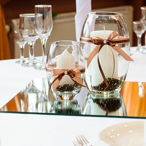 Miniatura 7 de VASUHOME Juego de 12 candelabros de espejo de 5 x 12 pulgadas para centros de mesa, 0.079 in de grosor, azulejos de espejo para pared, centros de