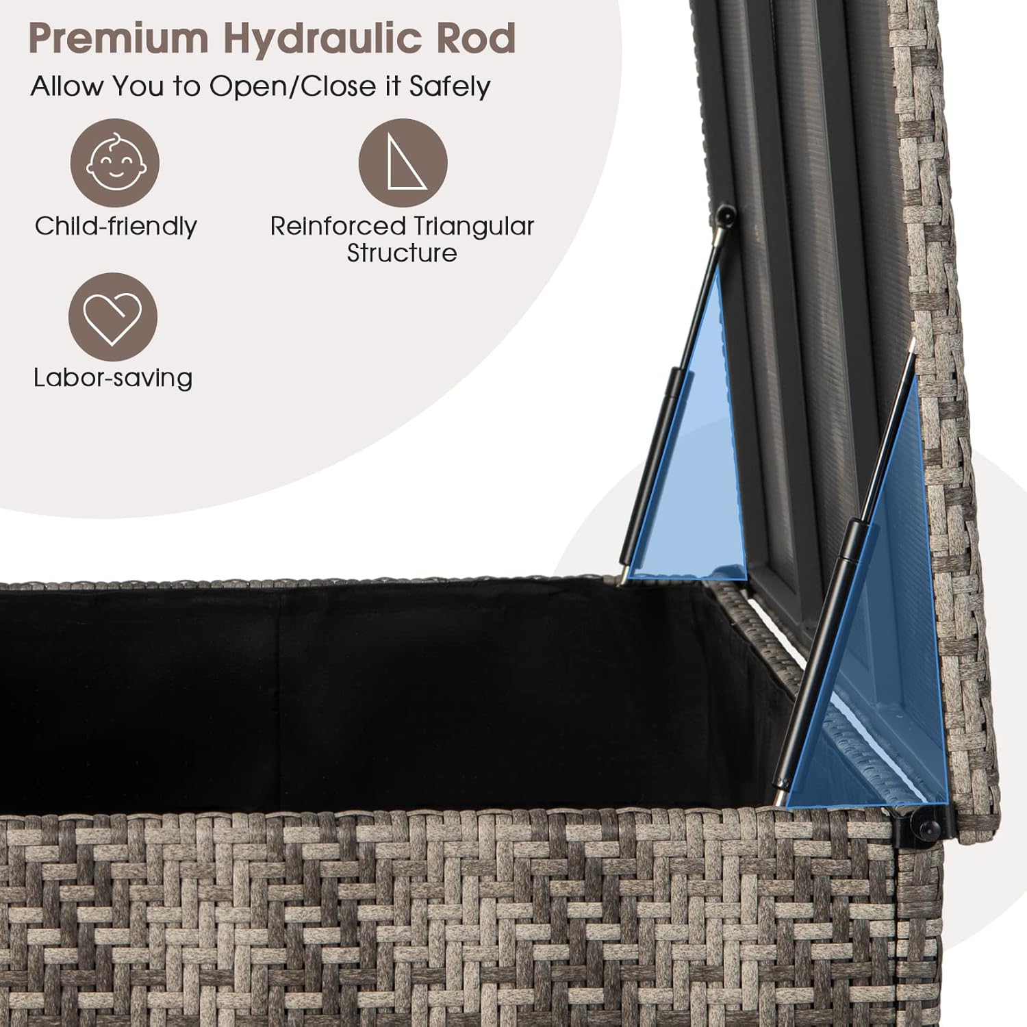 HAPPYGRILL PE Wicker Outdoor Deck Box, 96 Gallon Storage Box with 4 Wheels and Liner, 2-in-1 Multifunctional Storage Box for Patio Furniture Cushions Garden Tools Pool Accessories