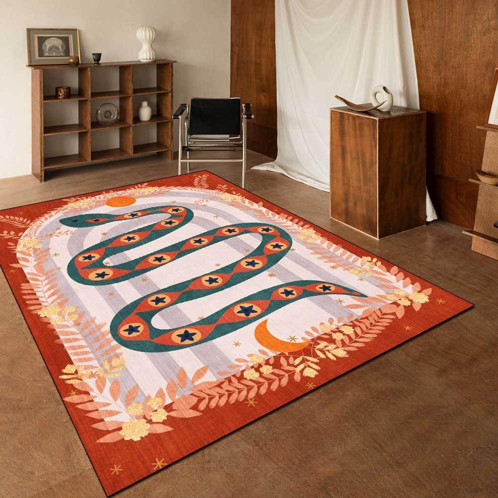 Grand tapis de salon pour salle à manger style ethnique serpent