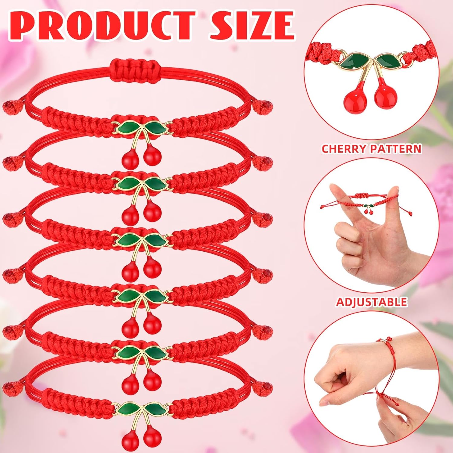 Quelay 24 Pcs Galentine's Day Cherry String Bracelets Gift Adjustable Red String Bracelet for Protection Handmade Braid Bracelet Bulk for Birthday Party Favor Cheer Dance Team Women Friendship Gift - Image 2