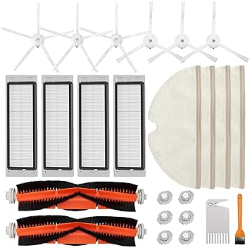 Accessories Kit for Roborock S5 S6 E20 E25 E35 S50 Xiaomi Mi Mijia Robotic Vacuum Cleaner, 22 Pack Replacement Parts, 2 Main Brush, 6 Side Brush, 4 Hepa Filter, 4 Mop Cloth & 6 Water Tank Filter