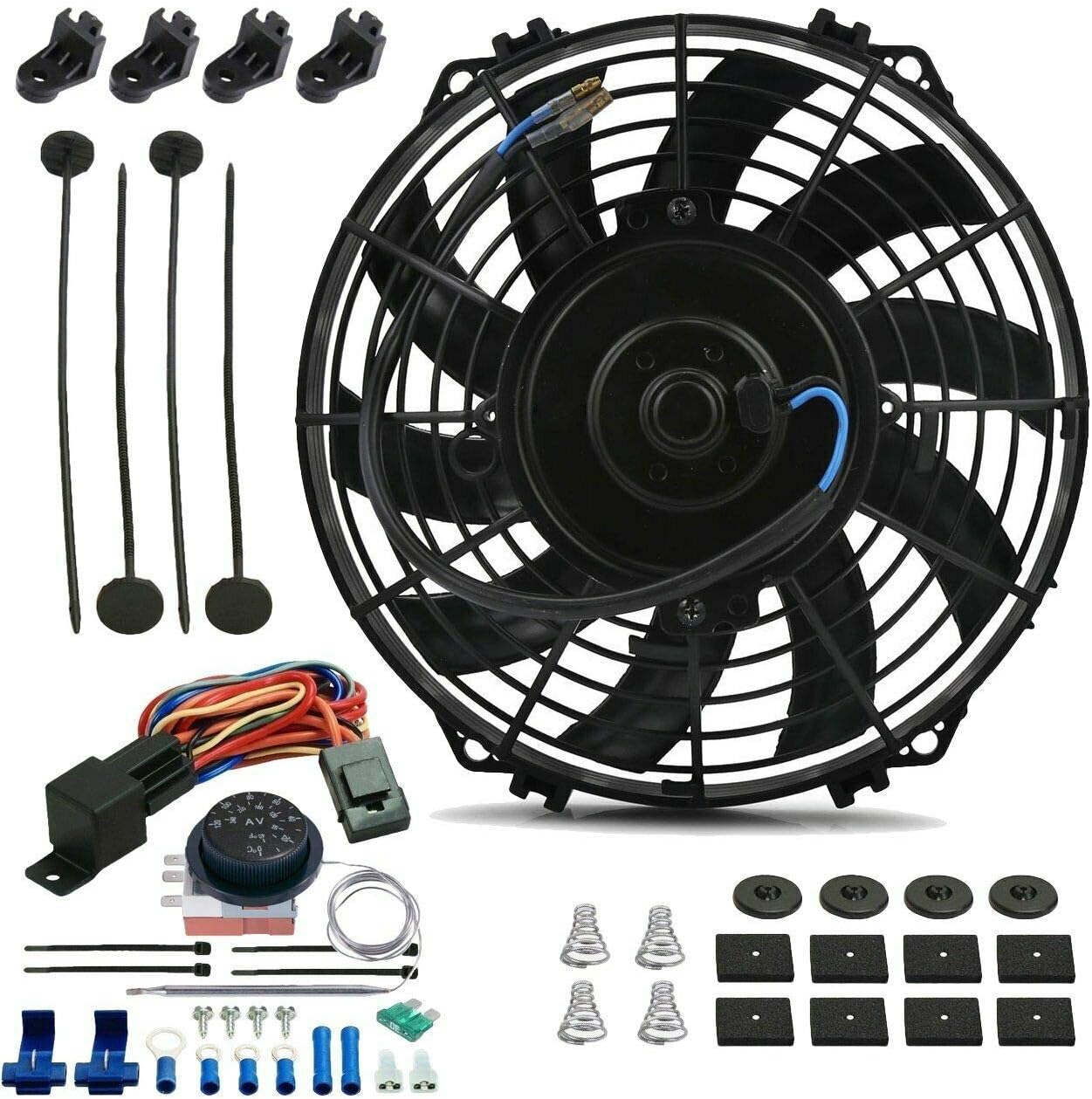 9" Inch Electric Trans Cooling Fan Adjustable Thermostat Temperature Switch Kit