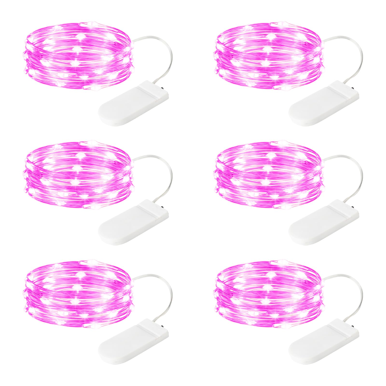 6 Pack LED Fairy Lights 7ft Battery Powered Waterproof, Silver Wire 20 Led Pink Mini String Mason Jar Lights for DIY Wedding Party Bedroom Patio Easter Christmas