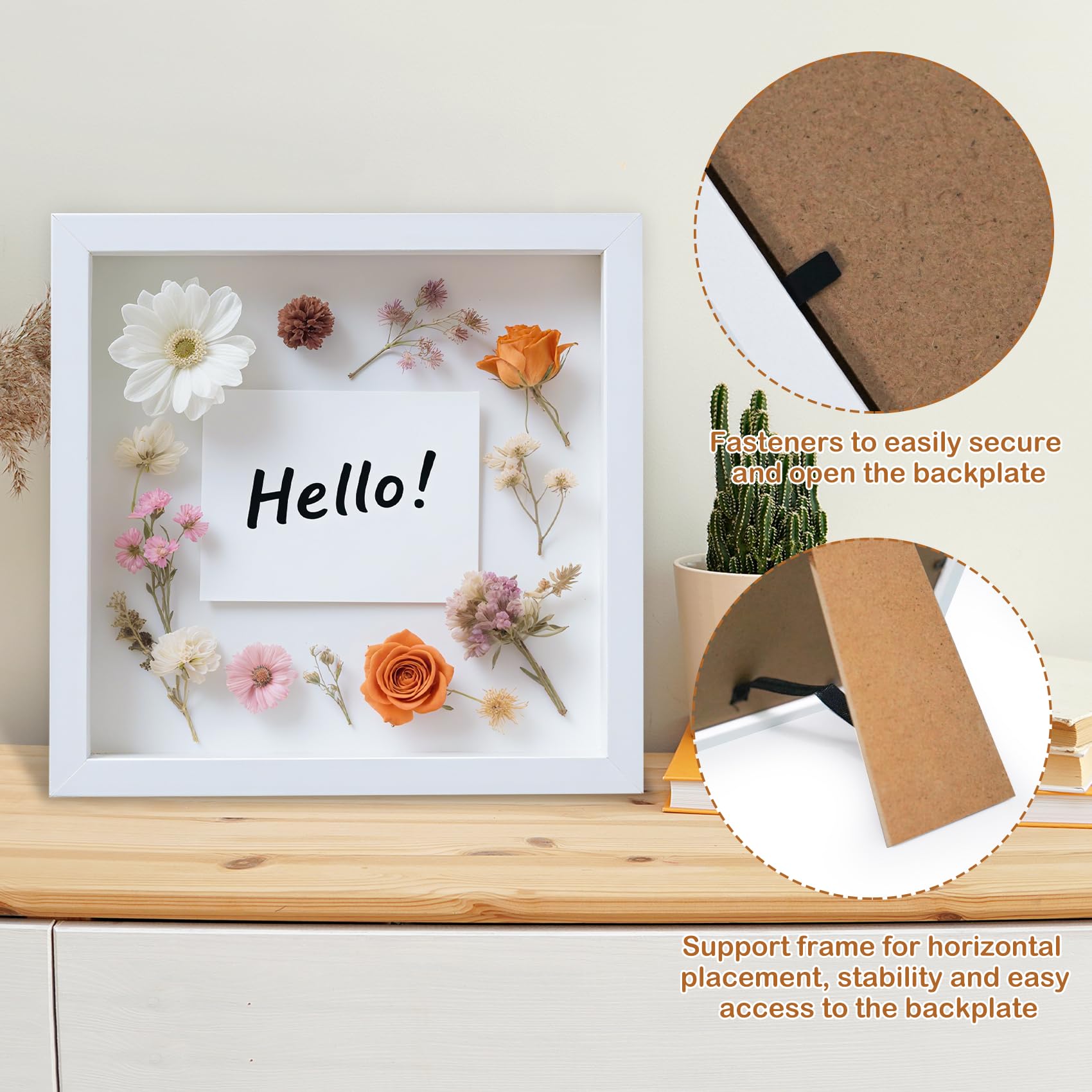 Gigmeta Cornice portafoto 3D, 20 x 20 cm, da riempire, in legno 3D fino a 3 cm, cornice 3D per oggetti, fiori, bouquet di nozze o ricordi