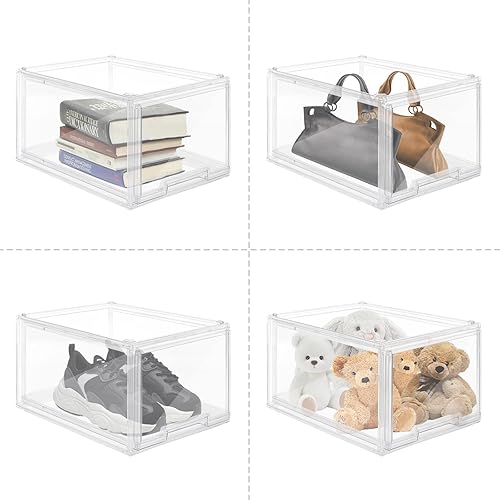 Miniatura 3 de Paquete de 2 organizadores apilables de escritorio grandes transparentes con cajón frontal, caja de almacenamiento de plástico transparente para