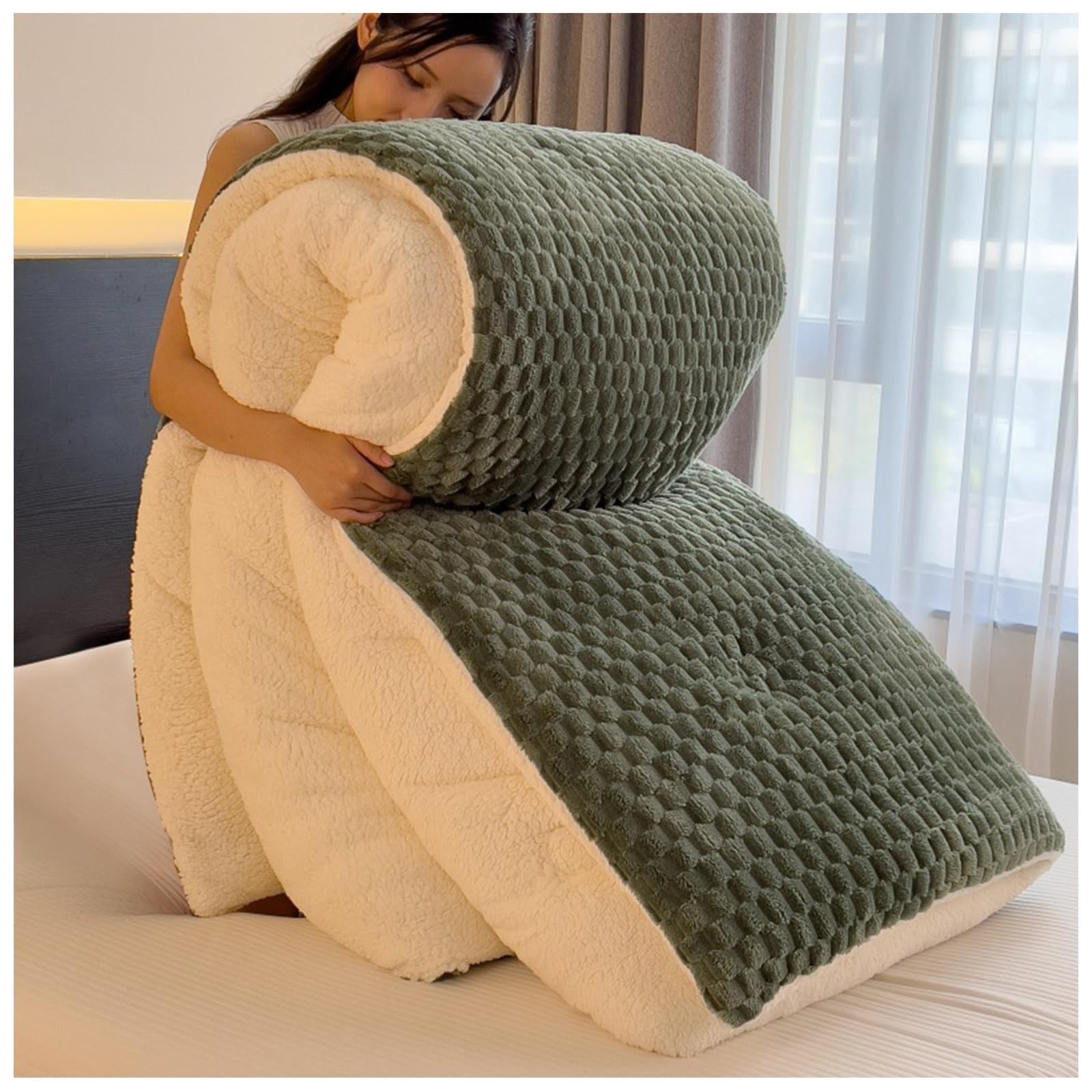 Winter Cotton Duvet, Luxury Fluffy Cashmere Quilt Thick Duvet，Double-Sided Lamb Cashmere Blanket(Color4,150x200cm(3.5KG))