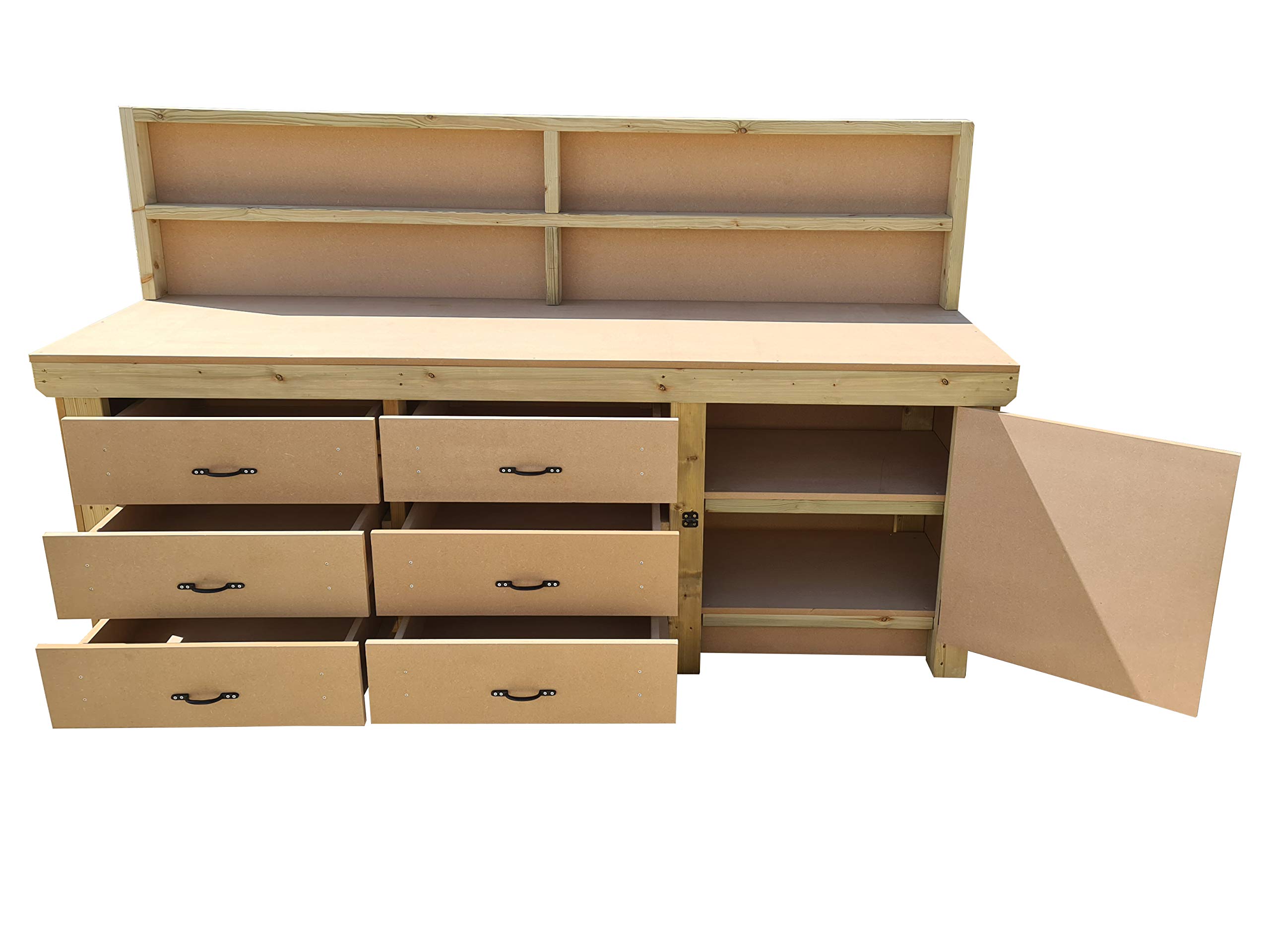 Arbor Garden Solutions Wooden MDF Workbench Tool Cabinet with Lockable Cupboard - Double Shelf and Back Panel (8ft)