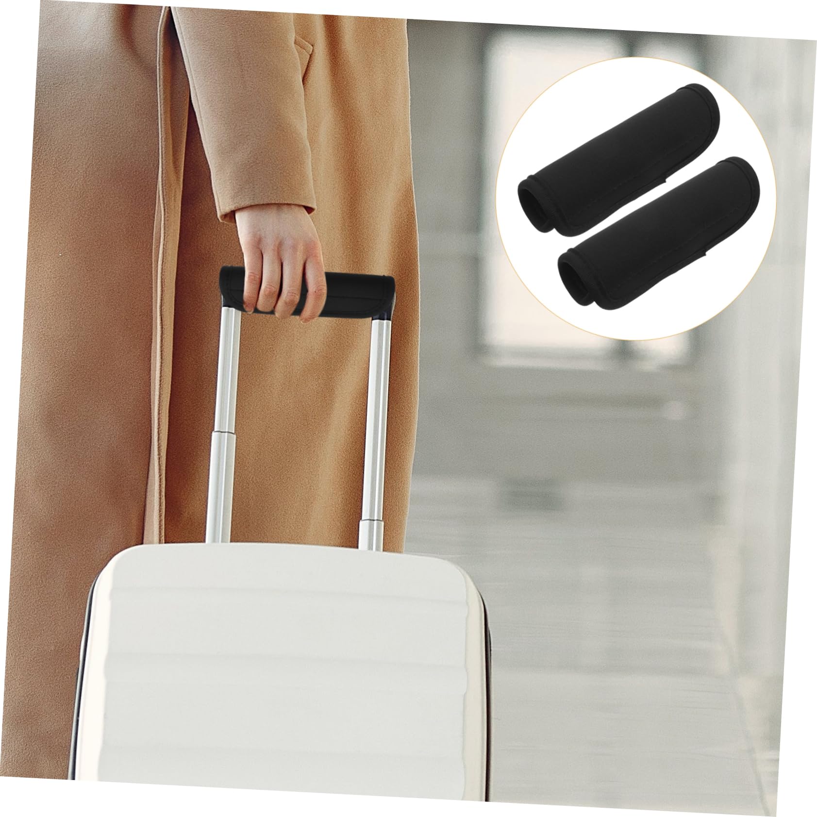 FOMIYES 5 Series Funda para Asa De Equipaje Maleta Empuñadura De Bolsa Cubierta De Envoltura De Manija Cubierta del Asa del Carro Manejo De Equipaje Wraqp Negro Neopreno 2 Piezas X 5
