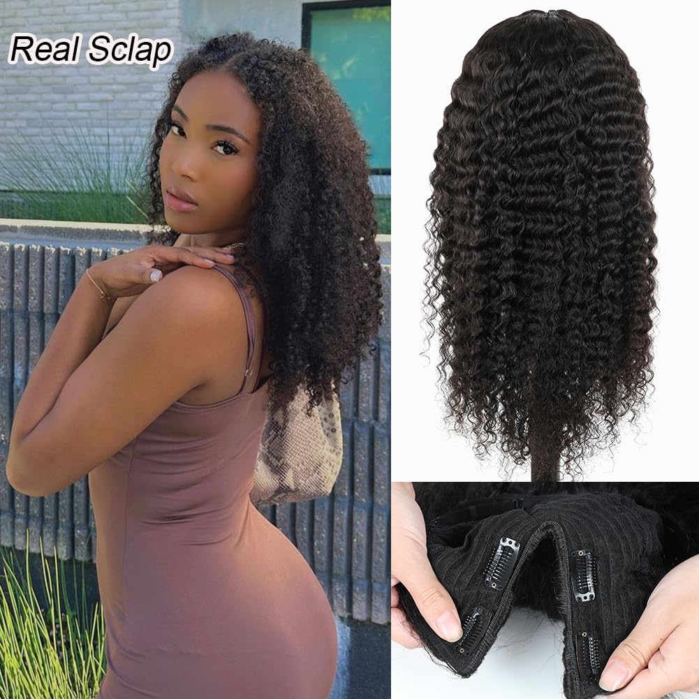 V Part Wig Human Hair Deep Wave 24\