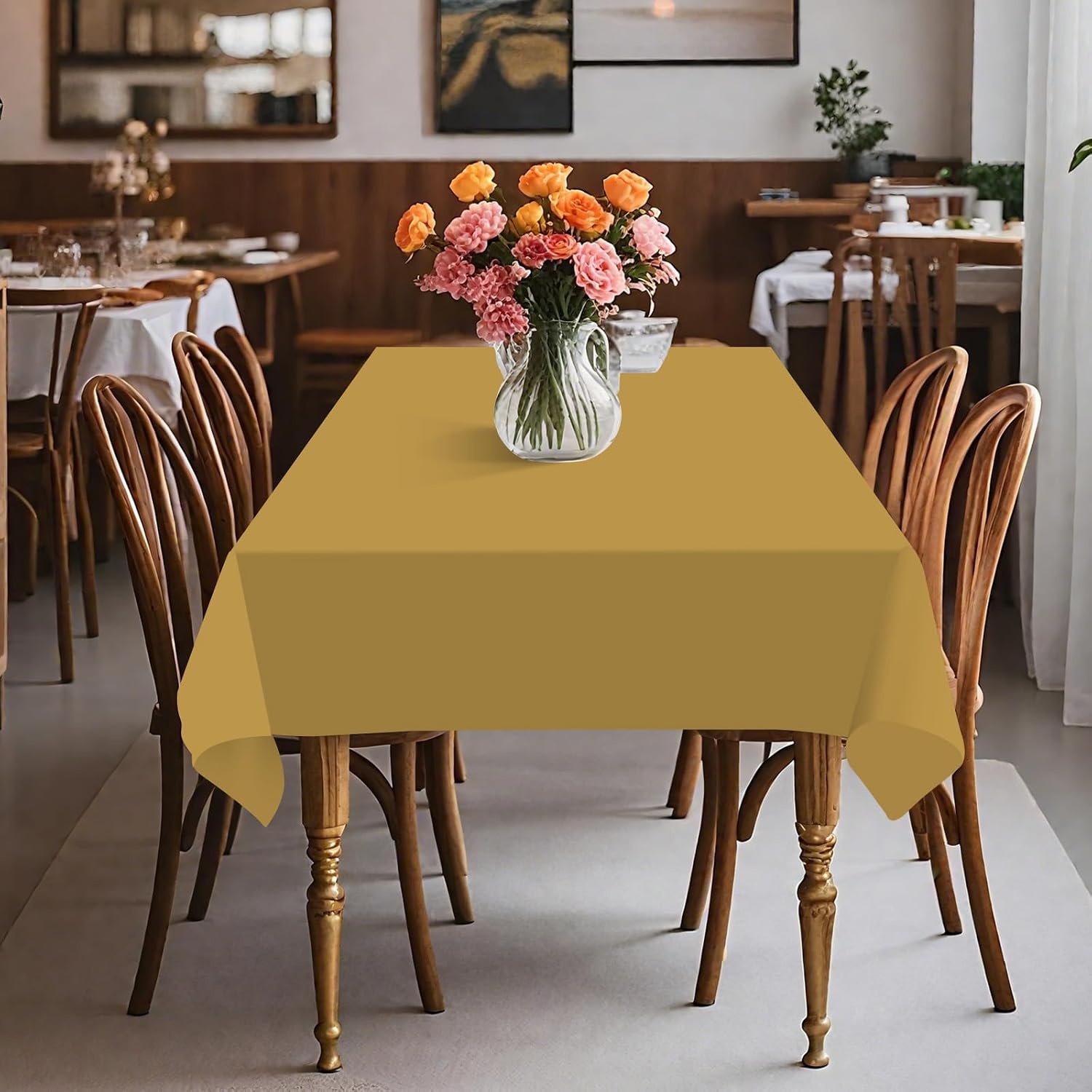 8 Pack Plastic Tablecloth 54" x 108" Disposable Table Cloths for 6 to 8 Foot Tables Rectangle Table Cover for Parties (Gold, Rectangle)