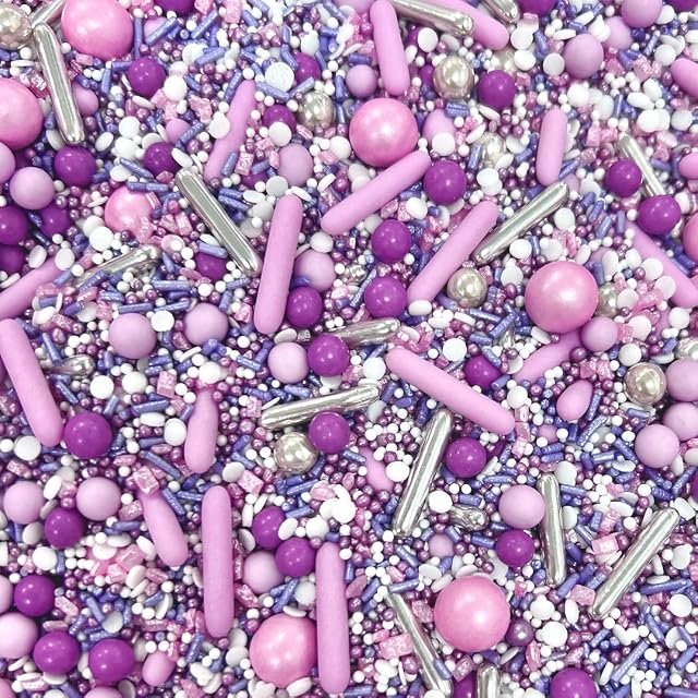 Oh So Glitter Purple silver pink white sprinkles cupcake cake toppers pearls balls metallic pearls cupcakes rods 100s 1000s PRETTY PURPLE