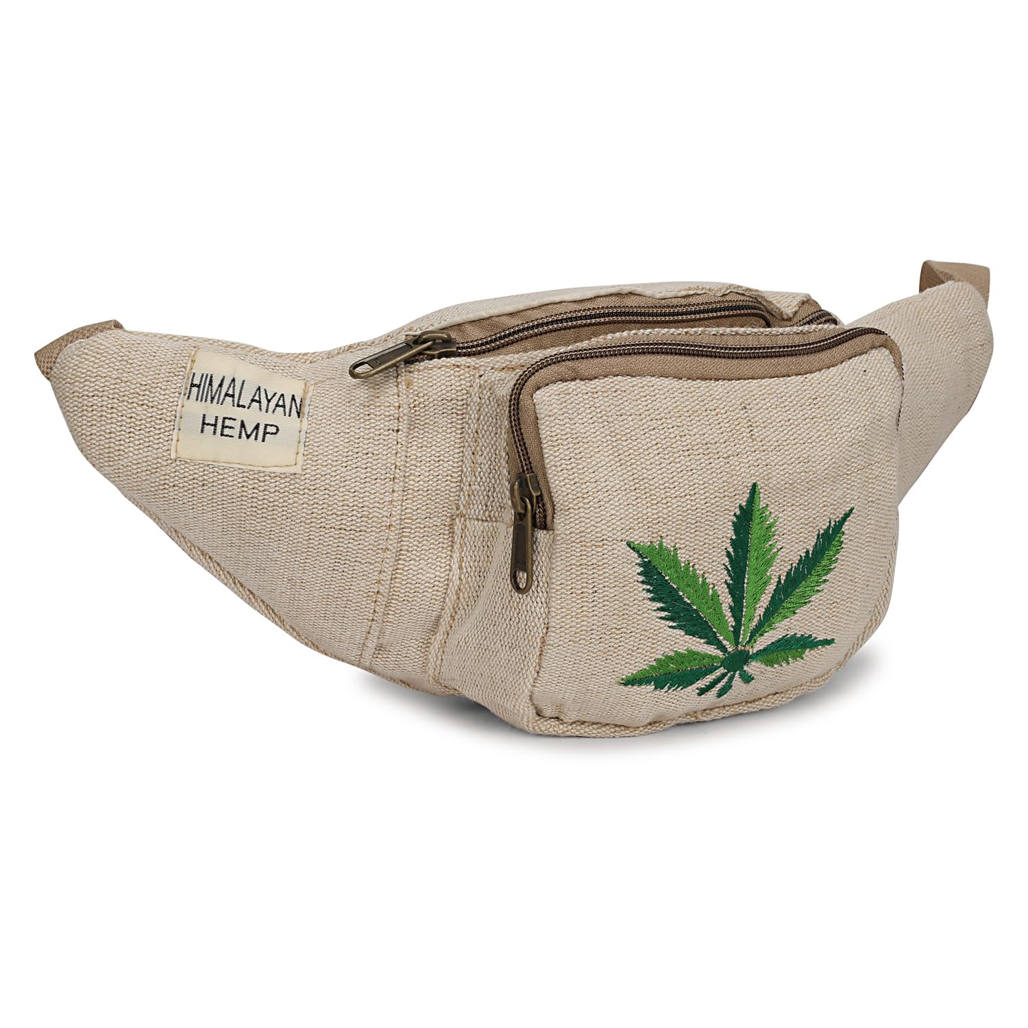 Himalayan Hemp Fanny Pack, Natural Canvas with Leaf Design, Multiple Pockets (Rasta-4)-image-40