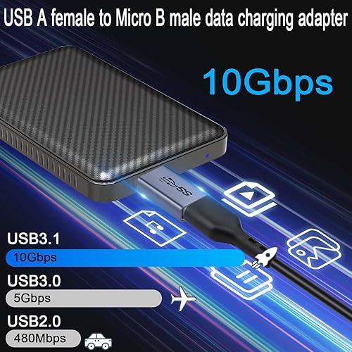 Miniatura 3 de QIANRENON Adaptador de disco duro externo USB A hembra a USB 3.0 Micro B macho de 10 Gbps USB 3.1 a Micro B convertidor de carga de datos, para