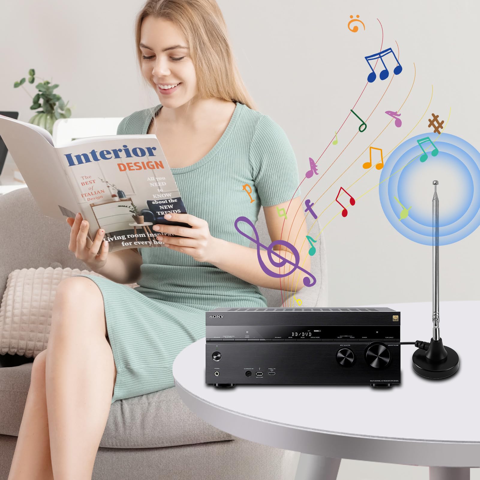 Antenne Radio FM Dab Intérieure 79CM avec Base Magnétique et Câble 3M, Réception Numérique HD pour Récepteur Stéréo, Home Cinéma, Tuner HiFi, TV, Audio Vidéo