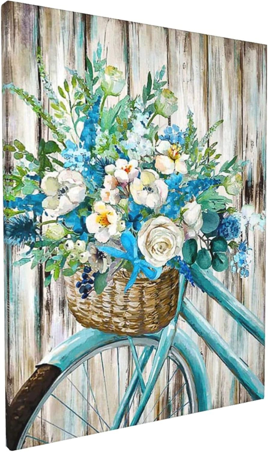 Retro Blue Flowers Bicycle Canvas Print Vintage Jamaica Ubuy