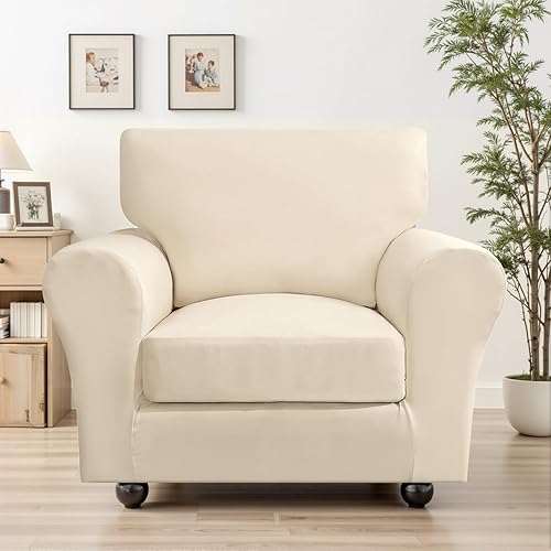 Miniatura 5 de SearchI Funda elástica para sofá de 3 cojines, funda de sofá de 4 piezas con funda de cojín separada, protector de muebles para sala de estar, niños